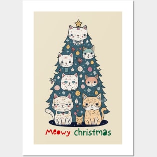 Meowy Christmas Tree sweater Posters and Art